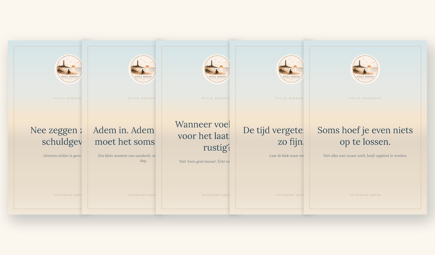 Gevouwen kaarten met stille gedachten, naast elkaar